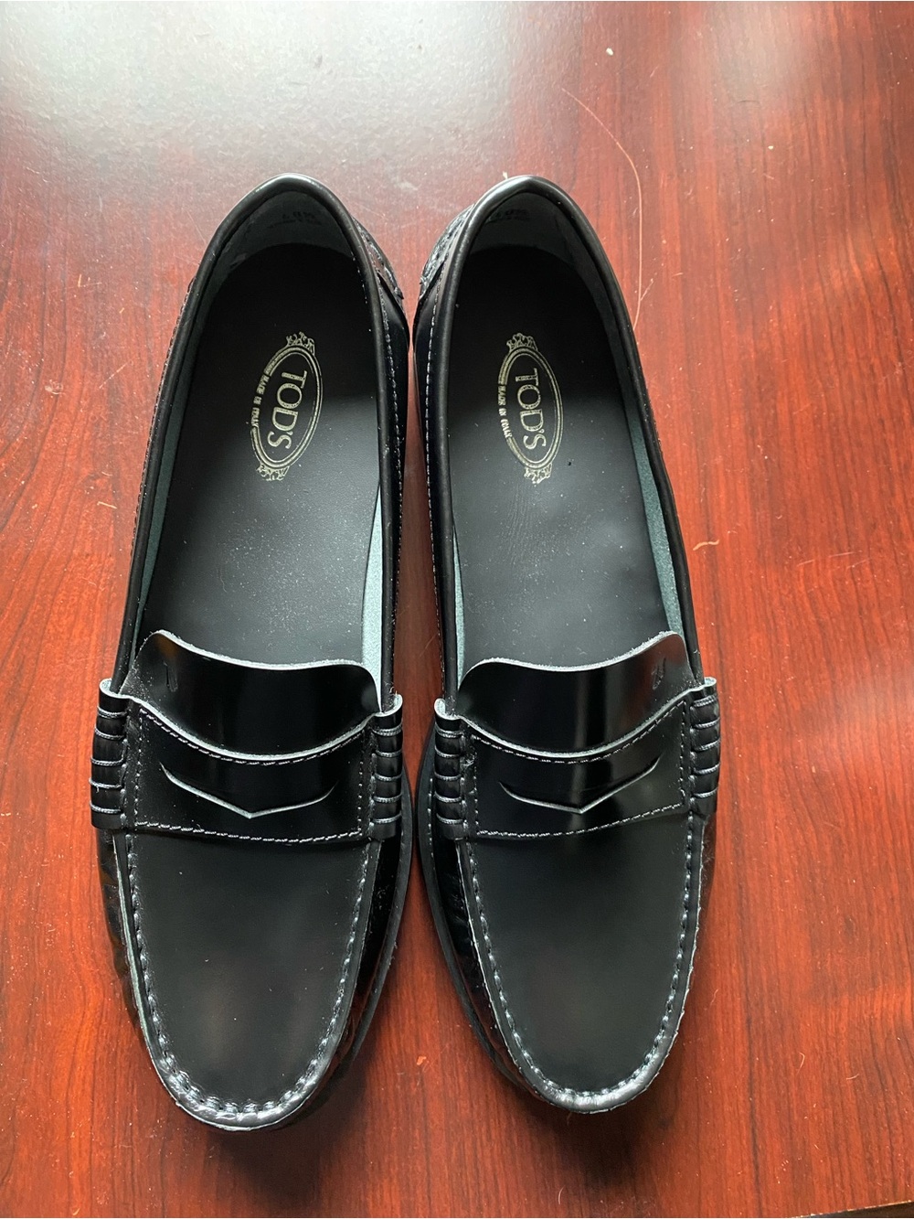 Tod's Black Patent Leather Penny Loafers
